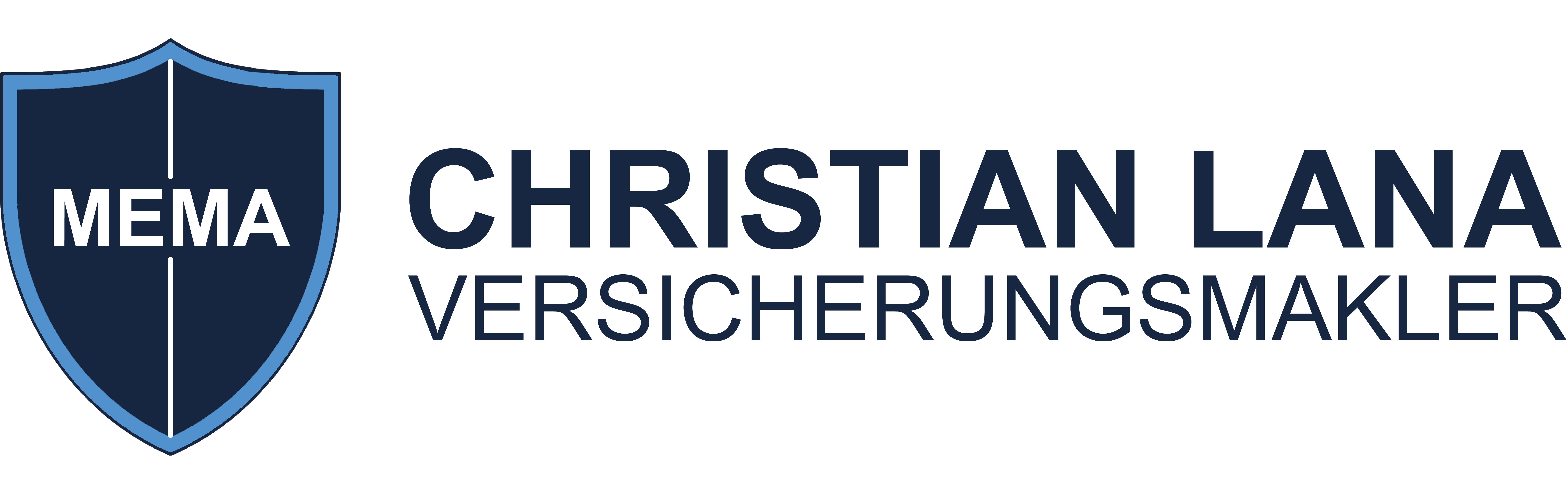 Logo des Versicherungsmaklers Christian Lana mit einem blauen Schutzschild und einen Telefon Icon.
